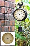 Cockerel and Bell Outdoor Clock and Thermometer - 47cm / 18.7in