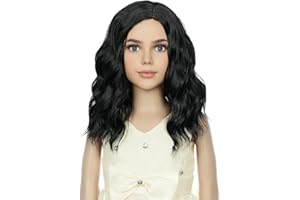 PATTNIUM Kids Child Black Wig Short Wavy Black Bob Wig for Girls Synthetic Hair Cosplay Halloween Party Costume Daily Wear Wi