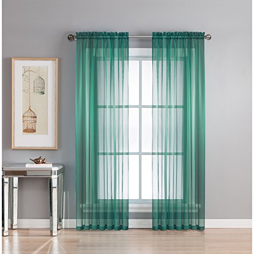 Window Elements Diamond Sheer Voile Extra Wide 56 x 84 in. Rod Pocket Curtain Panel, Grey Teal
