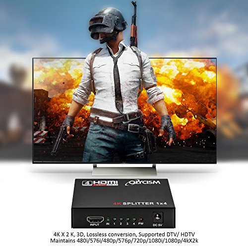 HDMI Splitter Olycism 4K x 2K 4 Ports 1 Input Device to 4 Displays 1X4 Full HD 1080P HDCP Supports HDMI and 3D For DTV HDTV 60hz/ 85hz