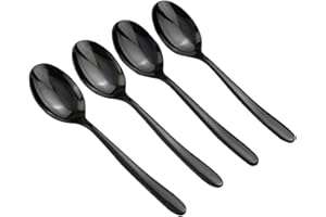 Vababa 16-Piece Stainless Steel Dinner Spoon, Flatware Table Spoon Set, 8.2 Inches, Black