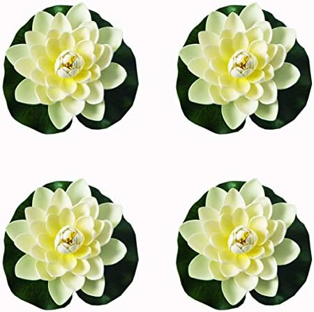 Herxuhouse 4 Pieces Floating Flower Floating Pond Decor Water Flower Foam Artificial Lotus Home & Party Decoration & Holiday Celebration (White)