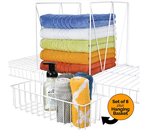 Wire Shelf Divider for Closets, Set of 8 Closet Dividers, 1 Hanging Basket Organizer for Maximum Storage, Home Organization for Kitchen, Pantry, Linen or Laundry Shelves, Works with 12 Inch Shelving - Thumbnail 7