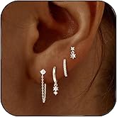 FICXOR Gold Hoop Earrings for Women, Dainty Stud and Pearl Earring Set, Hypoallergenic Cartilage Earrings for Multiple Piercing, Small Trendy Jewelry