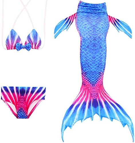 sophiashopping New Girl's 3pcs Bikini Swimsuit Tankini Set Sparkle Mermaid Tails for Swimming