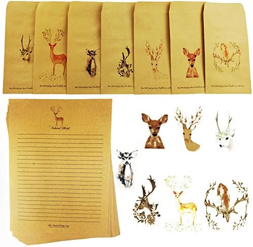 A6 Thinking of You Kraft Card/ 4" x 6" Each set of 7 Deer Gift Card Envelops and 28 Brown Paper Writing Paper/ Thank You Cards