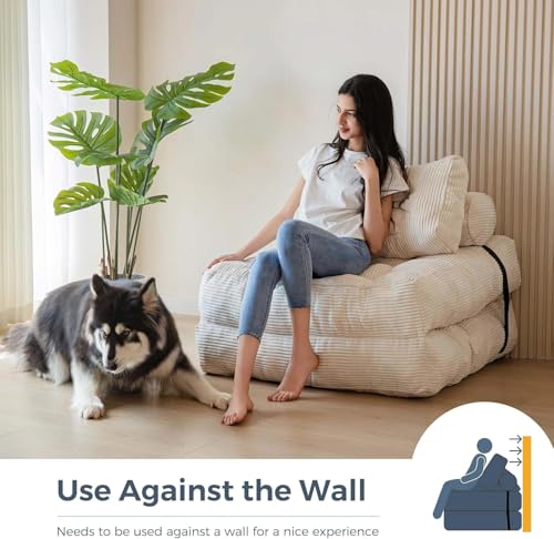 Folding Sofa Bed, Transformable Sleeping Chair Bed with Pillow, Floor Sofa with Back Support, Folding Mattress Suitable for Living Room, Bedroom, Study(WHITE)
