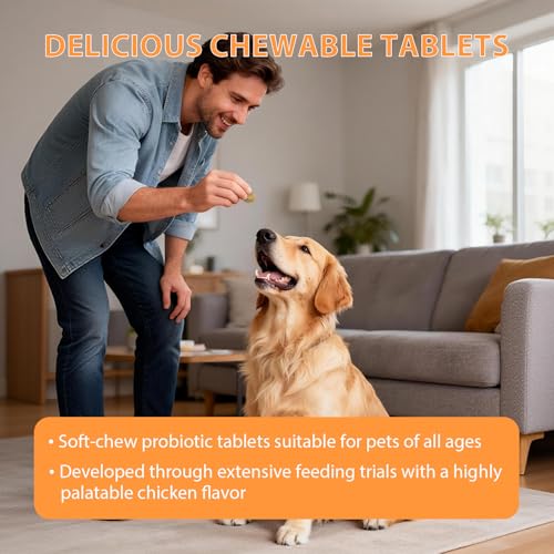 Probiotics for Dogs, Dog Probiotic Chewable Tablets, Digestive Enzymes & Prebiotics Regulate Gut Health, Improve Digestion & Immunity, Reduce Itching & Allergies, Cat Probiotics Chicken Flavor, 5.3Oz