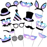 Party Photo Booth Props - (No Glitter) Beautiful and Vibrant Photobooth Props and Masks for Weddings, Birthday Parties, Dance Parties and More (16 Count)