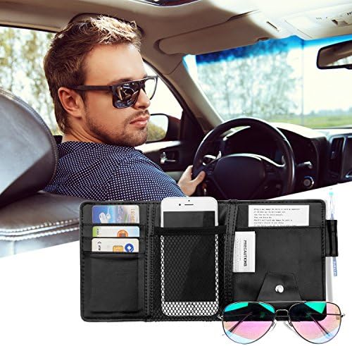Quality Car Universal Car Sun Visor Organizer Pocket Storage Pouch – Chanbly 125.5 Inch Rectangular Bright Leather Suspended Multifunctional Storage Visor Pocket Organizer