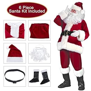Besteamer Christmas Santa Claus Costume Set Men's Deluxe Santa Suit Wine Red