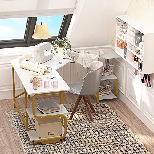 Teraves Modern L Shaped Desk with Shelves,54.21" Computer Desk/Gaming