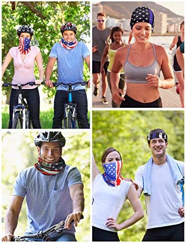 Colorful face cowl with unique design covering face and neck, can be worn as a bandana.