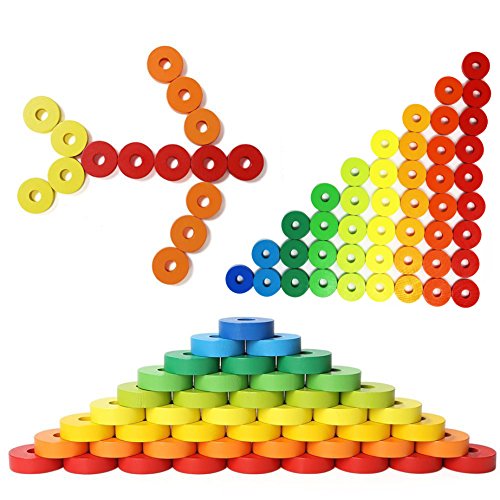 Toys of Wood Oxford Wooden Stacking Rings Sorting Toy Counting Game with 45 Rings - Counting Ring Stacker for 3 Year Old Suitable for Montessori Learning - Thumbnail 7