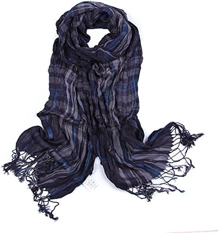 Sainfee Classical Plaid Men Scarf Warm Soft Shawls Cotton Fabric Scarves (Black plaid)