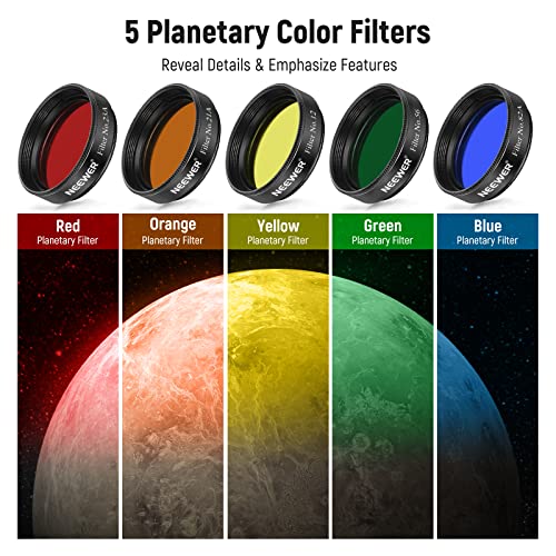 NEEWER 1.25' Telescope Eyepiece Filter Set (10 Pack), Including Planetary, Variable, UHC, Lunar & Starglow Filters for Moon Observation