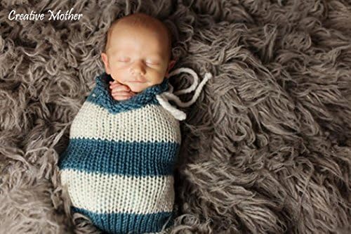 Creative Mother Christmas Cocoon Sleeping Bag for Newborn Boy Girl Cotton Knitted Crochet Photography Prop (White and Blue)