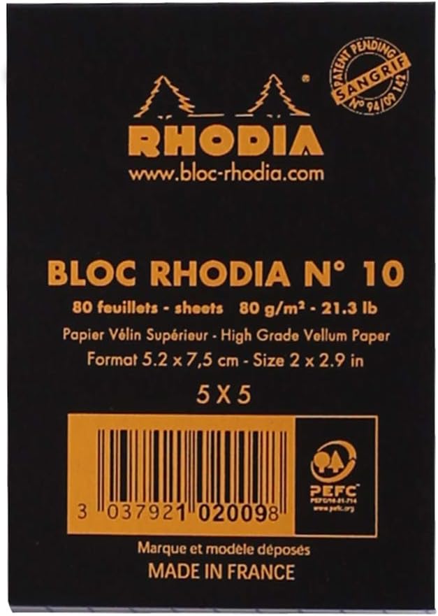 RHODIA 102009C, Stapled Notepad N°10 Black, A8, Small Squares, 80 Detachable Sheets, 80G Clairefontaine Paper, Soft - Image 4