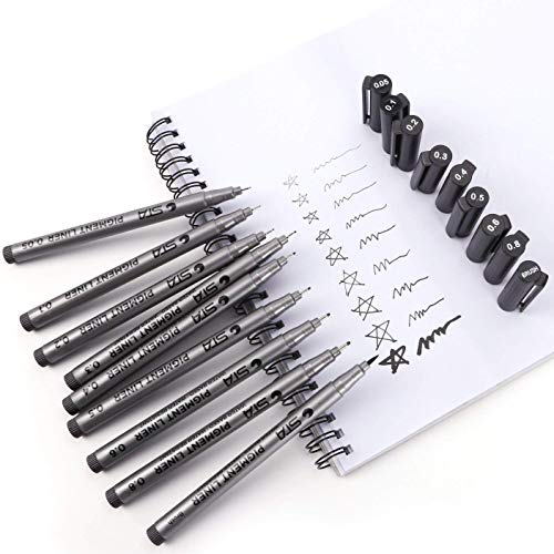 9pcs 0.05mm-Brush Hand Drawing Pen Set, Doraking Precision Micro-Line Pens, Fineliner, Calligraphy Pens for Painting Drawing Artist Illustration, Office Documents, Scrapbooking, Sketch(Sketch Pens) - Thumbnail 4