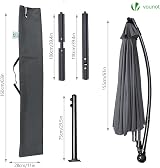 VOUNOT 3m Cantilever Parasol Banana Garden Patio Umbrella Grey with Crank view 7