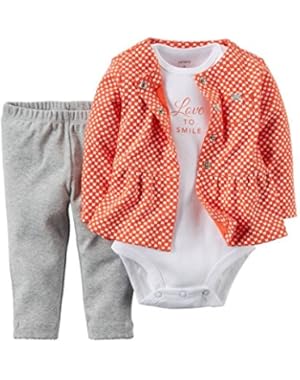 Baby Girls Peplum Cardigan, Bodysuit, and Pants Set