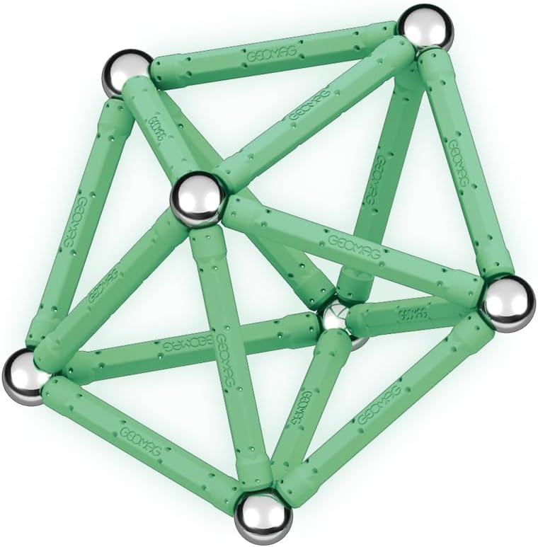 , Glow Recycled, Costruzioni Magnetiche Effetto Glow, Barrette Magnetiche che si Illuminano al Buio, Confezione da 60 Pezzi, Plastica 100% Riciclata