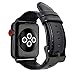 RUOQINI For Apple Watch Band 38MM, Retro Genuine Leather Strap Replacement Band for Apple Watch Series 3/2/1 (Black with Black Metal)