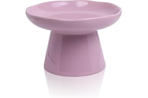 LOVINFURBABY Wide Shallow 6.1" Raised Cat Bowls, Ceramic Elevated Food Plate for Flat Faced Cats and Small Dogs, Porcelain Feeder Bowl, Stress Free, Protect Cat’s Spine, Lavender