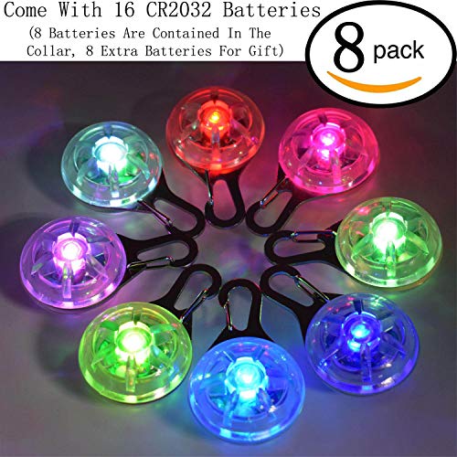 ANERSUS Water Resistent Pet Dog & Cat Collar LED Lights 8-Pack, Clip on Collar Makes Your Small Medium Large Dogs Cats Visible, Safe & Seen at Night | Battery Included, Colorful
