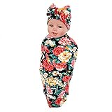 Hollyhorse Newborn Baby Swaddle Blanket Hat with Receiving Blankets Set (black)