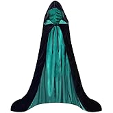WAUKN Black Hooded Coak Women, Halloween Velvet Capes Reversible Cloaks