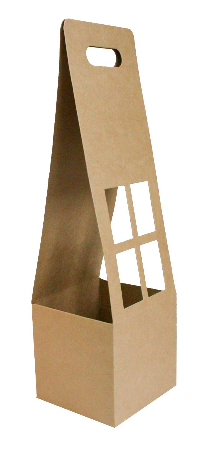 Emartbuy Pack of 12 Creative Tall Flower Box Handheld Carrying Flower Basket Florist Folding Kraft Paper Box - Brown