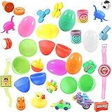 48 Toy Filled Easter Eggs In Assorted Colors - Ready To Hide and Hunt - Save Time With These Reusable Pre-Filled Eggs - Perfect As Easter Basket Fillers, Kids Party Favors, and Easter Egg Stuffers