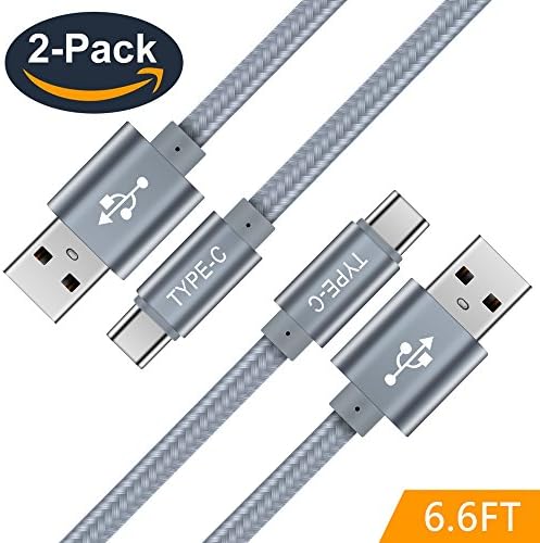 USB Type C Cable,(6.6ft 2 PACK ) USB-C to USB-A Nylon Braided Fast Charger Cord 3A for Samsung Galaxy Note 8 S8 Plus LG V30 G6 G5 V20,Nintendo Switch,Pixel 2 XL,Macbook and More(6.6ft Grey)