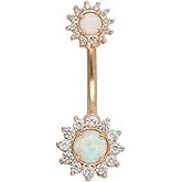 Excepro Belly Rings 316L Surgical SS 14G White Blue Sun Flower CZ Opal Body Jewelry Shiny Belly Button Rings