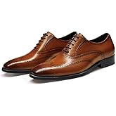 FRASOICUS Men’s Dress Shoes with Genuine Leather in Classic Brogue Elastic Band Oxford Formal