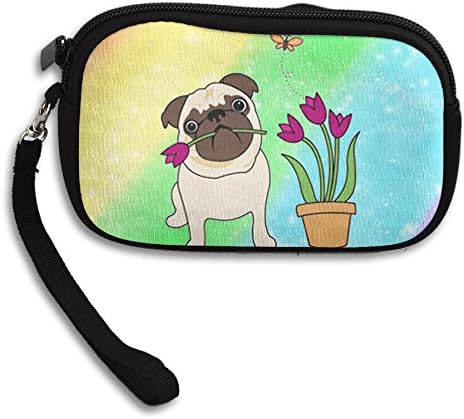 White Tulip Pug Funny Coin Purse Wallet Wristlet Pouch Coin Wallet Zipper Change Holder