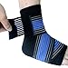 Runflory Ankle Support Brace with Straps, Compression Ankle Foot Sleeve with Adjustable Ankle Strap Wrap Bandage - Ankle Support for Athletics, Injury Recovery, Joint Pain (Blue)