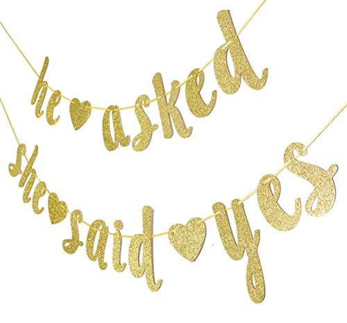 Qttier He Asked She Said Yes Gold Glitter Banner - Wedding, Engagement, Bridal Shower Party Decorati - //coolthings.us