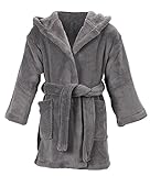Girls Boys Kids Hooded Robe Coral Velvet Bathrobe with Pockets Grey L