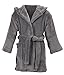 Girls Boys Kids Hooded Robe Coral Velvet Bathrobe with Pockets Grey L