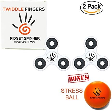 Fidget Spinner (2 Pack) FREE Stress Ball by Twiddle Fingers Focusing Fidget Toys Premium Quality EDC Focus Toy for Kids &amp; Adults Stress Reducer ADHD Anxiety and Boredom (White - 2 Pack)