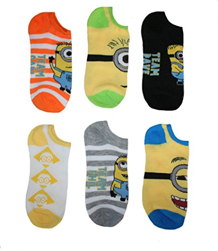 Despicable Me Minion Big Boys' 6 Pack No Show Socks (Sock Size: 9-11)
