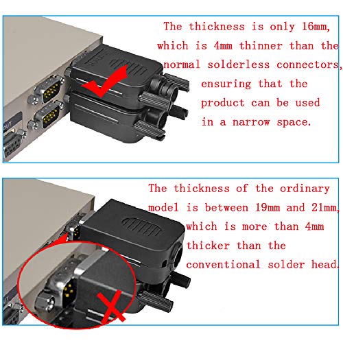 Anmbest 2PCS DB9 Solderless RS232 D-SUB Serial to 9-pin Port Terminal Male Adapter Connector Breakout Board with Case Long Bolts Tail Pipe (2PCS Thinner Male)