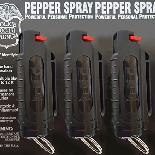 3 Pack POLICE MAGNUM OC-17 Pepper Spray 1/2oz Black Molded Keychain