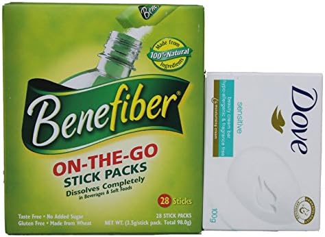 Benefiber On The Go Stick Packs BONUS PACK (28 Sachets x 3.5g Sachets) Bonus Dove Soap