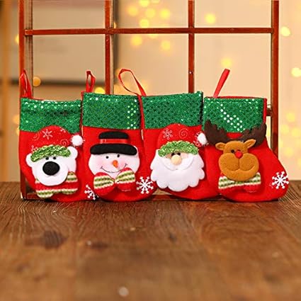 queta 6pcs calcetines navidenos para regalos dulces caramelos bolsas de regalo sacos decorativos para decoracion de arbol de navidad 6 dibujos