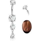 REVOLIA 14G G23 Pure Titanium Dangle Belly Button Ring for Women Teardrop Navel Ring Dangling CZ Belly Ring Internally Threaded Belly Button Piercing Jewelry 10MM