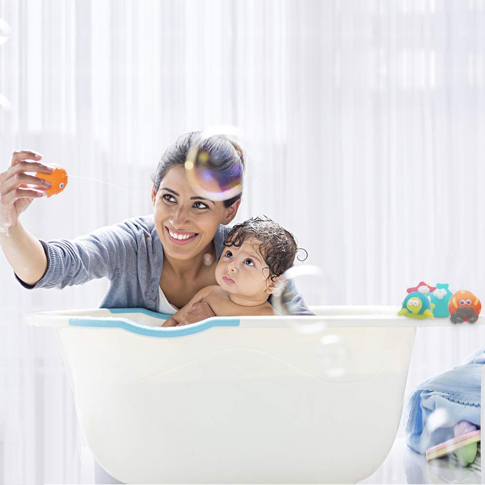 Lydaz Baby Bath Toys, Whale Waterfall with Organizer - Sea Animal Floating Squirt Toys (6 Pack) - Bathtub Toys for Toddlers Kids 1 2 3 Year Old