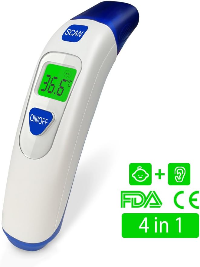 Ear Thermometer with Forehead Mode, Medical Infrared Thermometer for Baby, Children and Adult by QUILLE with One-Second Measurement | Fever Alarm | Memory Recall | ℃/℉ Conversion | Auto Shutdown, CE and FDA Certified